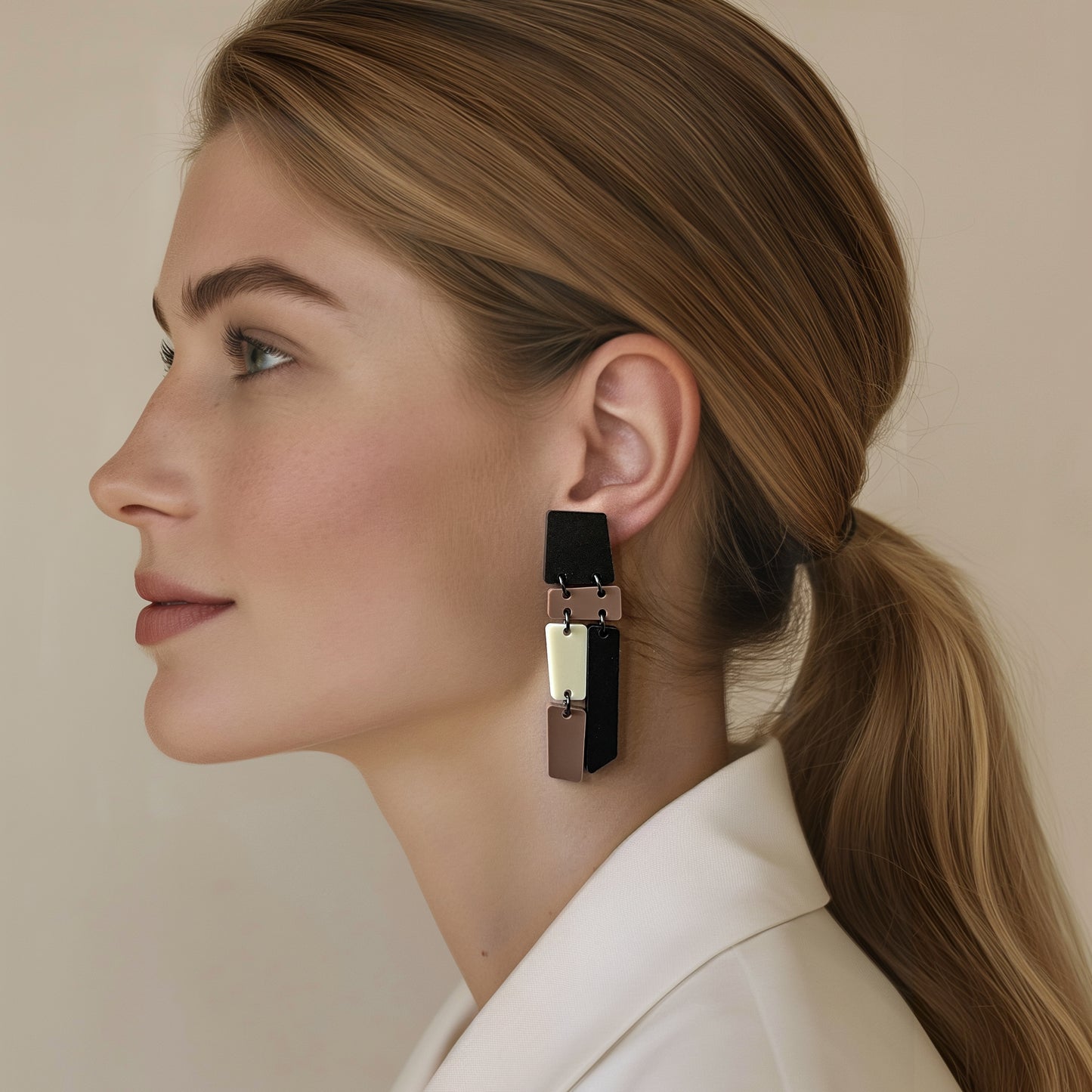 PILA Statement Earrings - Nutmeg, Beige and Black