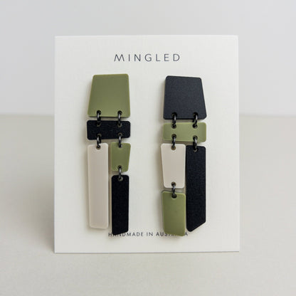 PILA Statement Earrings - Olive, Beige and Black - Mingled