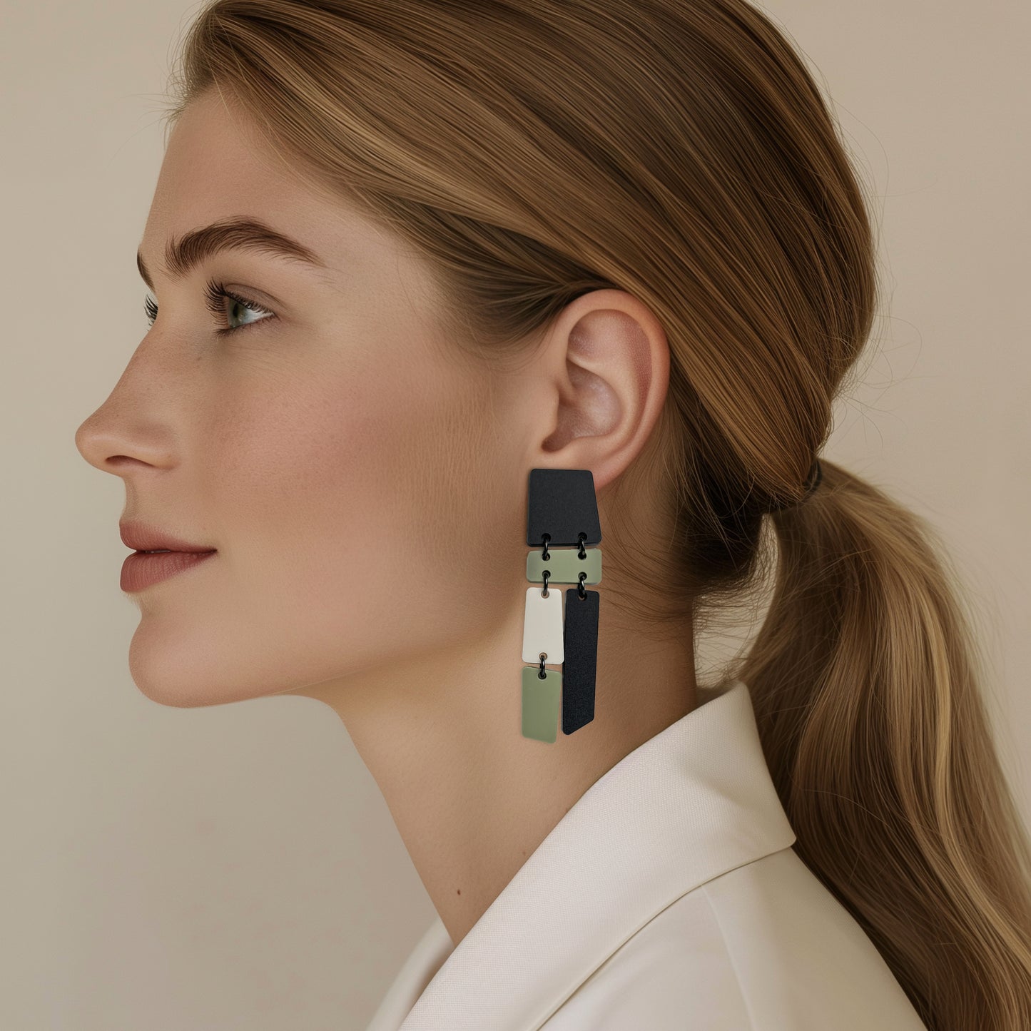 PILA Statement Earrings - Olive, Beige and Black