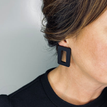 Rectangle Matte Black Stud Earrings - Mingled