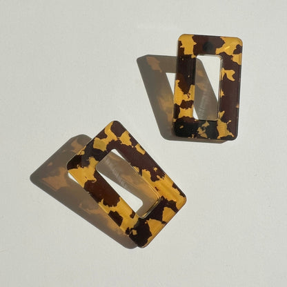 Rectangle Stud Earrings - Honey Tortoise - Mingled