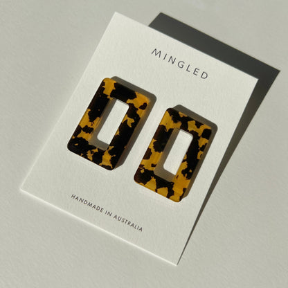 Rectangle Stud Earrings - Honey Tortoise - Mingled