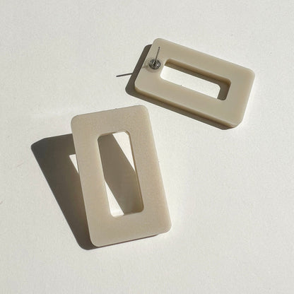 Rectangle Stud Earrings - Matte Ivory Beige - Mingled