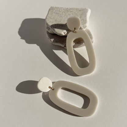 RILEY Dangle Earrings - Matte Ivory Beige - Mingled