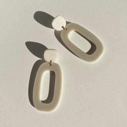 RILEY Dangle Earrings - Matte Ivory Beige - Mingled