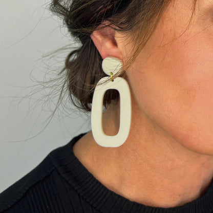 RILEY Dangle Earrings - Matte Ivory Beige - Mingled