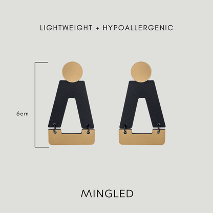 Tempio Gold and Matte Black Statement Earrings - Mingled