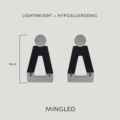 Tempio Silver and Matte Black Statement Earrings - Mingled