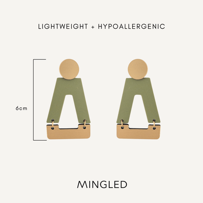 Tempio - Matte Olive Green Statement Earrings - Mingled