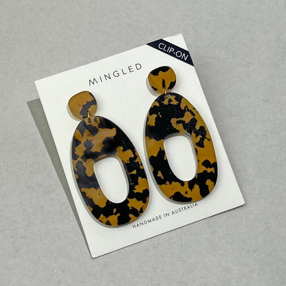 SOKO Statement Earrings CLIP ON - Tortoise Shell - Mingled