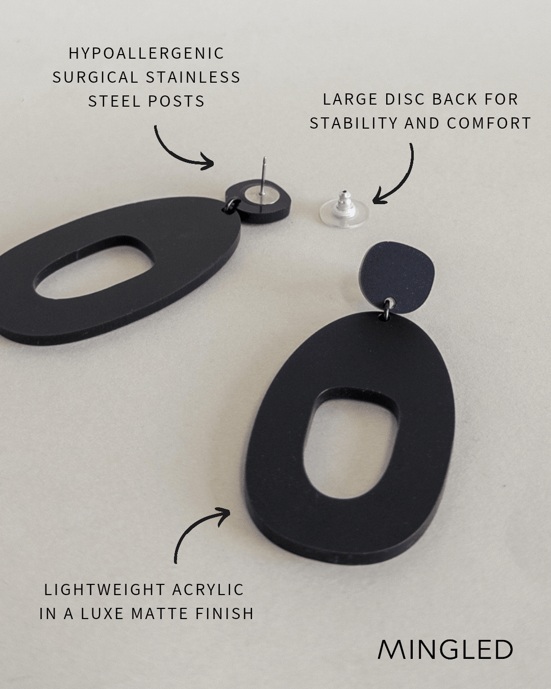 SOKO Statement Earrings - Matte Black - Mingled