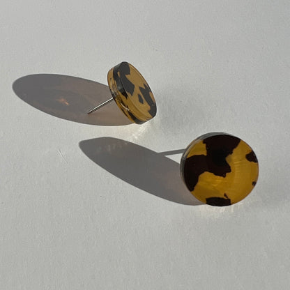 Set of 3 Studs - 15mm Round - Matte Ivory Beige / Matte Black / Tortoise Shell - Mingled