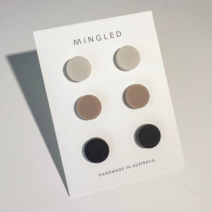 Set of 3 Studs - 15mm Round - Beige / Taupe / Black - Mingled
