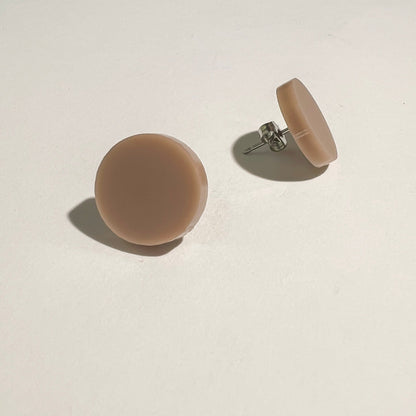 Set of 3 Studs - 15mm Round - Beige / Taupe / Black - Mingled