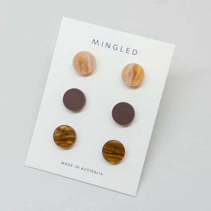 Set of 3 Studs - 15mm Round - Sunset - Mingled
