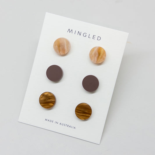 Set of 3 Studs - 15mm Round - Sunset