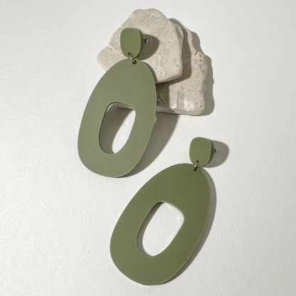 SOKO Large Statement Earrings - Matte Olive Green - Mingled