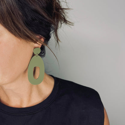 SOKO Large Statement Earrings - Matte Olive Green - Mingled