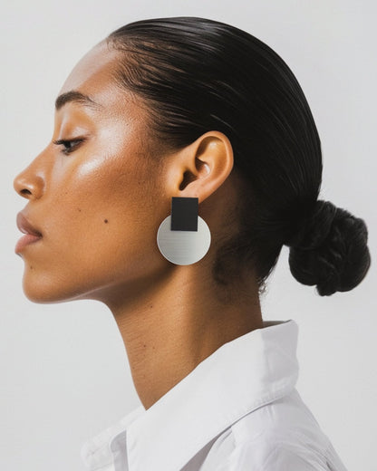 Solara Silver and Matte Black Statement Earrings - Mingled