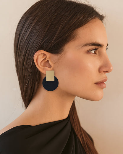Solara Gold and Matte Black Statement Earrings - Mingled