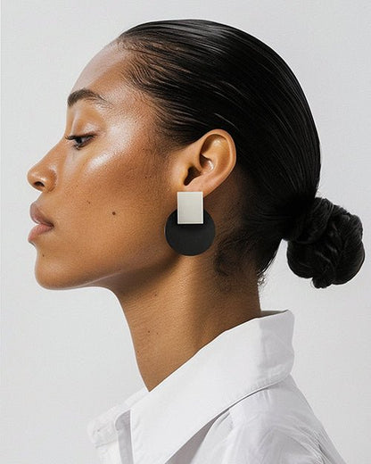 Solara Matte Black and Silver Statement Earrings - Mingled