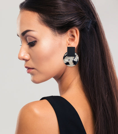 Solara Black and White Pearl Statement Earrings - Mingled