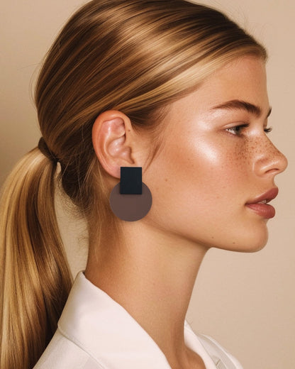 Solara Matte Black and Nutmeg Brown Statement Earrings - Mingled