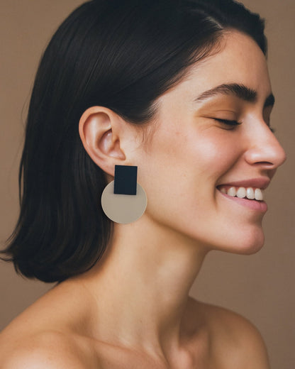 Solara Matte Black and Latte Statement Earrings - Mingled