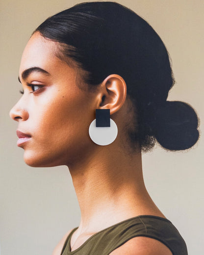 Solara Matte Black and Ivory Statement Earrings - Mingled