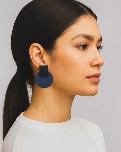 Solara Matte Black and Navy Statement Earrings - Mingled