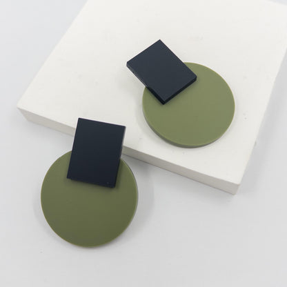 Solara Matte Black and Olive Green Statement Earrings - Mingled