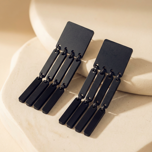 Square Tassel Earrings - Matte Black