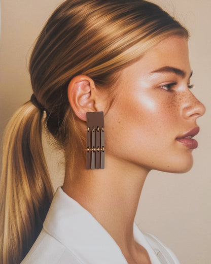 Square Tassel Earrings - Matte Nutmeg Brown - Mingled