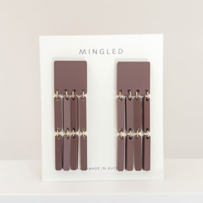 Square Tassel Earrings - Matte Nutmeg Brown - Mingled