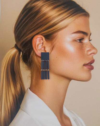 Square Tassel Earrings - Matte Navy Blue - Mingled
