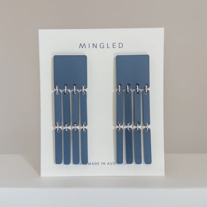Square Tassel Earrings - Matte Navy Blue - Mingled