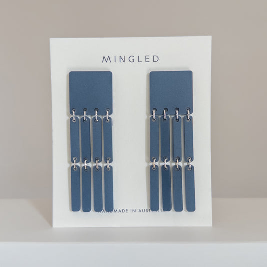 Square Tassel Earrings - Matte Navy Blue
