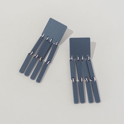 Square Tassel Earrings - Matte Navy Blue - Mingled