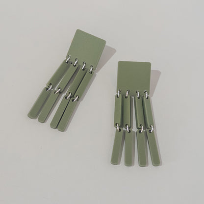 Square Tassel Earrings - Matte Olive Green - Mingled