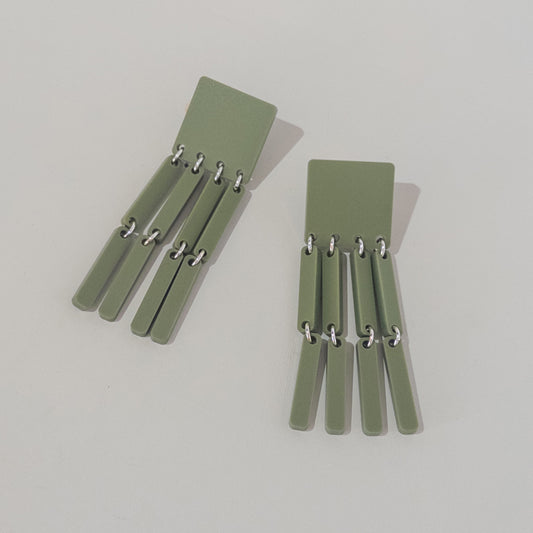 Square Tassel Earrings Olive Green