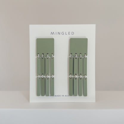 Square Tassel Earrings - Matte Olive Green - Mingled