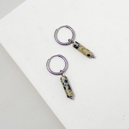 Stainless Steel Huggies with Dalmation Jasper Column Charm - Mingled