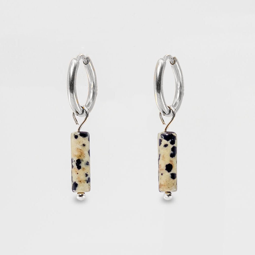Stainless Steel Huggies with Dalmation Jasper Column Charm - Mingled