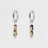 Stainless Steel Huggies with Dalmation Jasper Column Charm