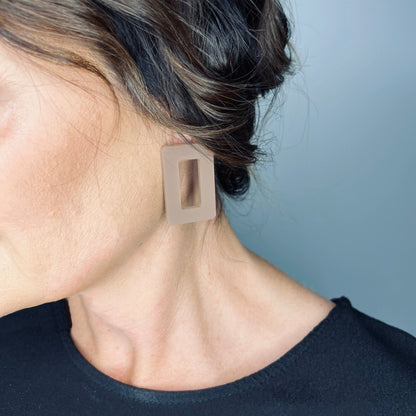 Rectangle Stud Earrings - Matte Taupe - Mingled