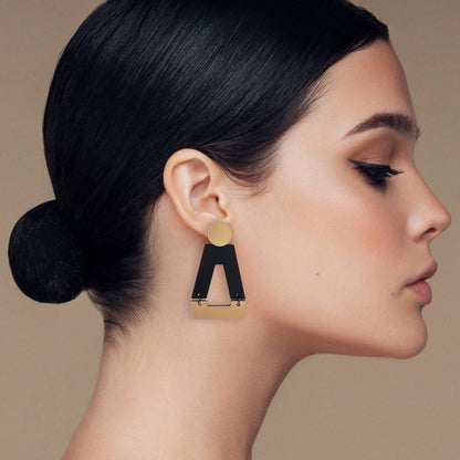 Tempio Gold and Matte Black Statement Earrings - Mingled