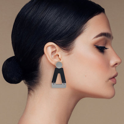 Tempio Silver and Matte Black Statement Earrings - Mingled