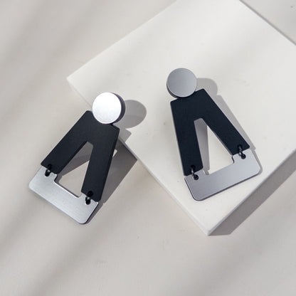 Tempio Silver and Matte Black Statement Earrings - Mingled