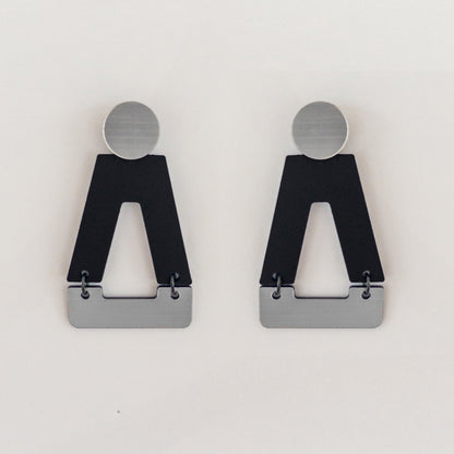 Tempio Silver and Matte Black Statement Earrings - Mingled