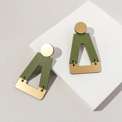 Tempio - Matte Olive Green Statement Earrings - Mingled
